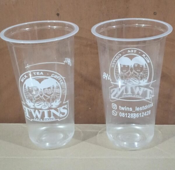 sablon logo satu warna cup 22oz oval warna putih