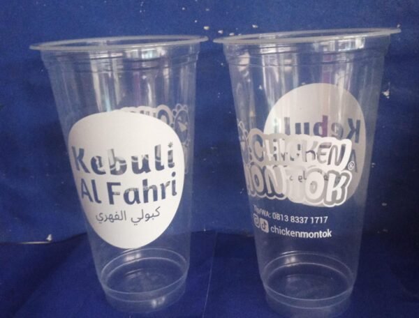 sablon cup logo satu warna 18 oz slim polycup