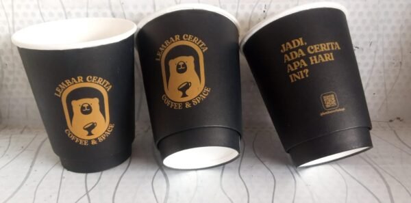 paper cup doublewall hitam 8oz murah dan rapih
